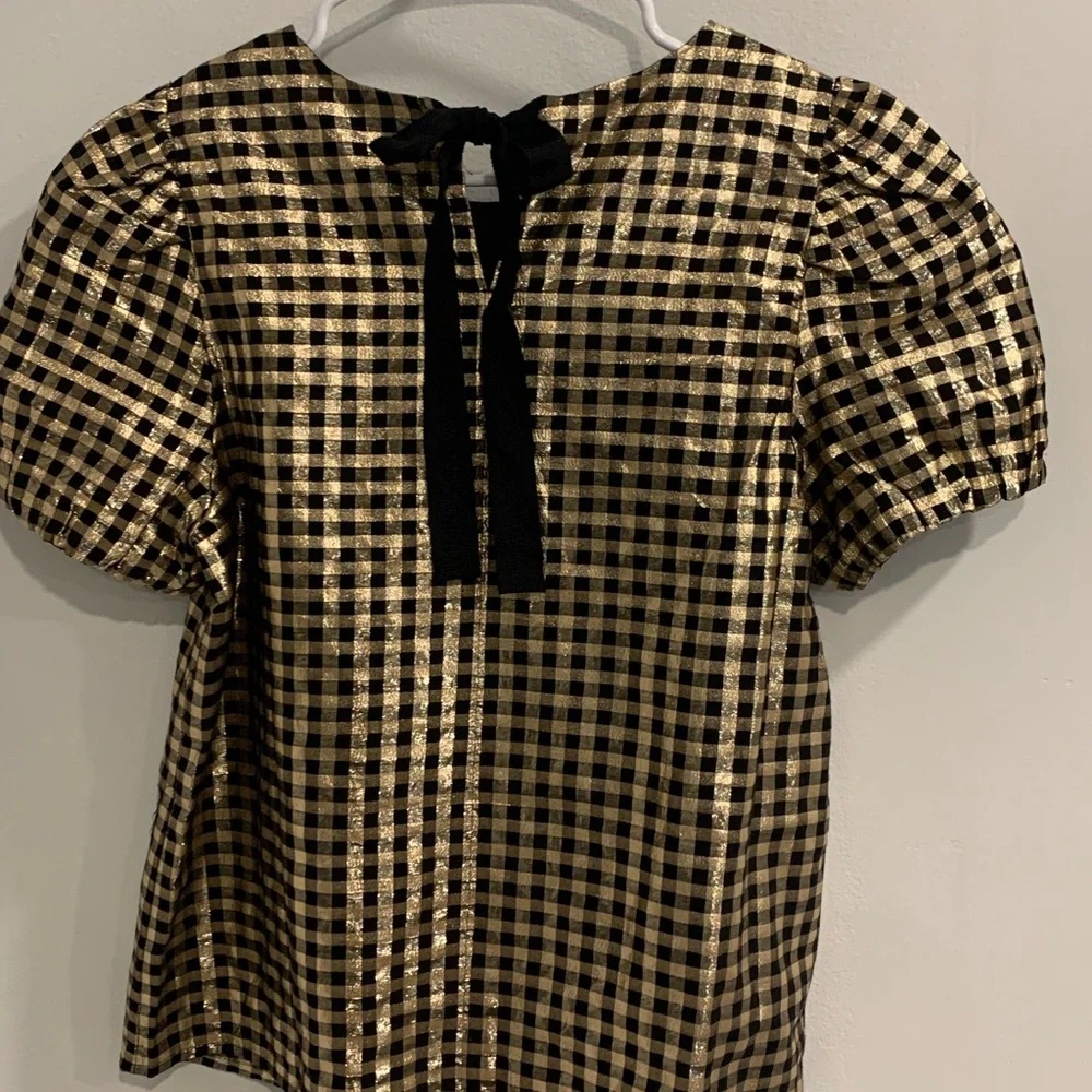 J. Crew Black and Gold Checkered Blouse